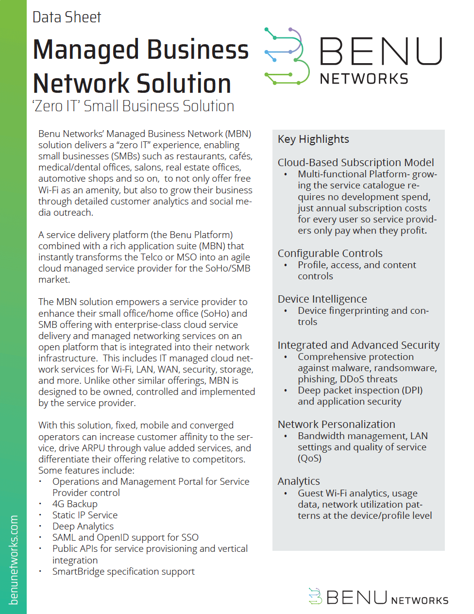 Managed Business Network MBN Datasheet